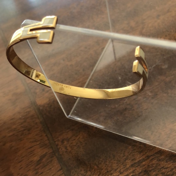 Vintage HTF Tory Burch open bangle enamel T tip cuff bracelet - Picture 7 of 16